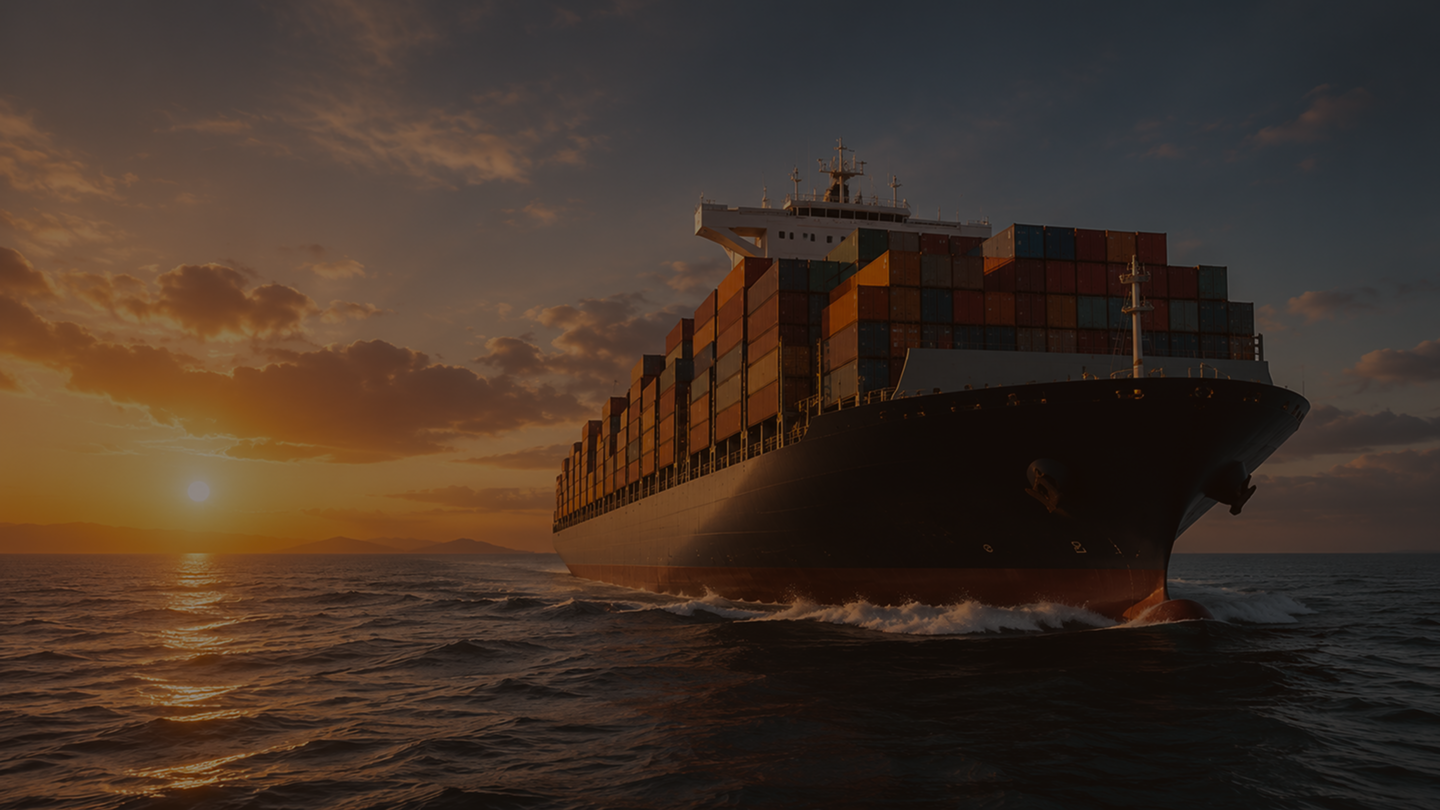 Container ship at sunset